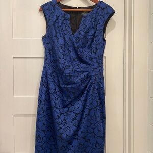Adrianna Papell Blue and Black Floral Midi Dress